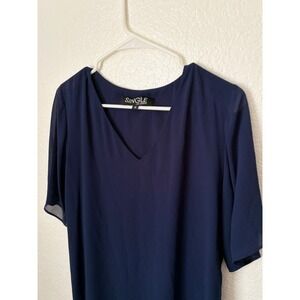 Single Los Angeles Navy Lace Trim V-Neck Short Sleeve Blouse Preppy Classic Sz S